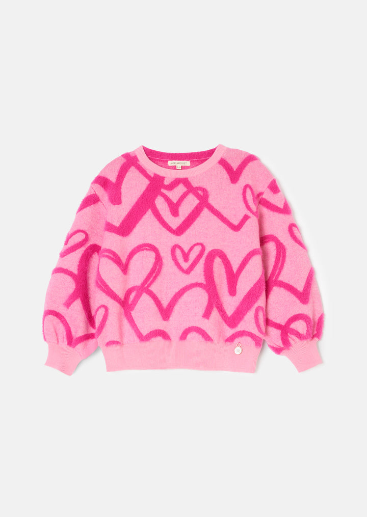 top l/s sweater mohair hearts - pink