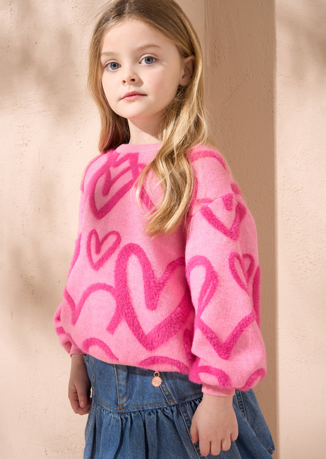 top l/s sweater mohair hearts - pink