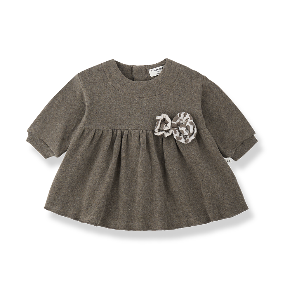 dress cotton flower detail - dark taupe