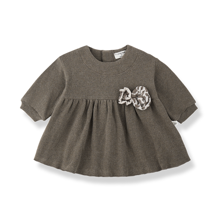 dress cotton flower detail - dark taupe