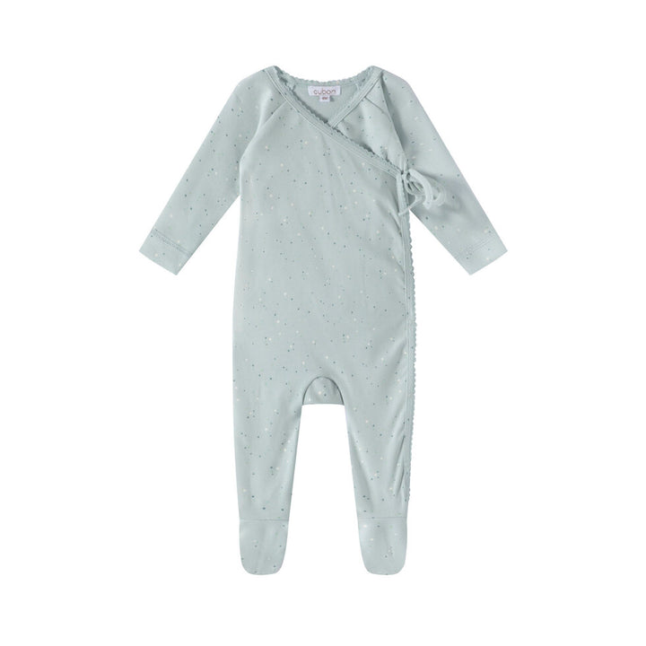 set footie allover dot print wrap with beanie and blanket - blue