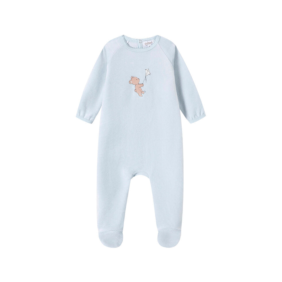 footie velour bear and kite - blue