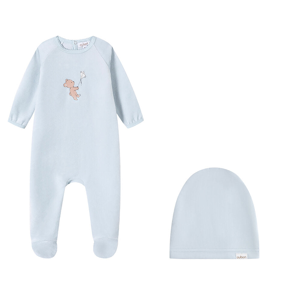 footie velour bear and kite with hat - blue