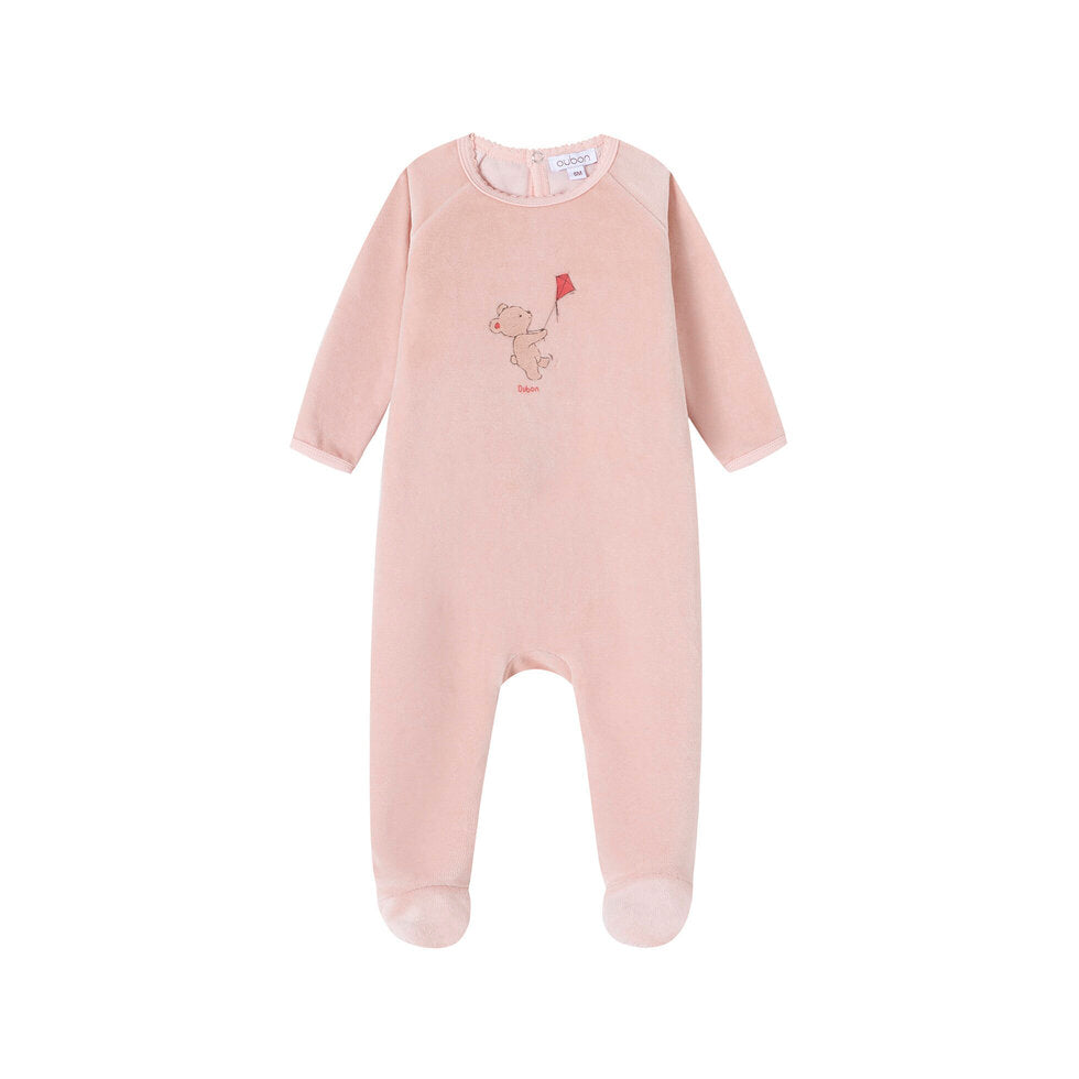 footie velour bear and kite - pink
