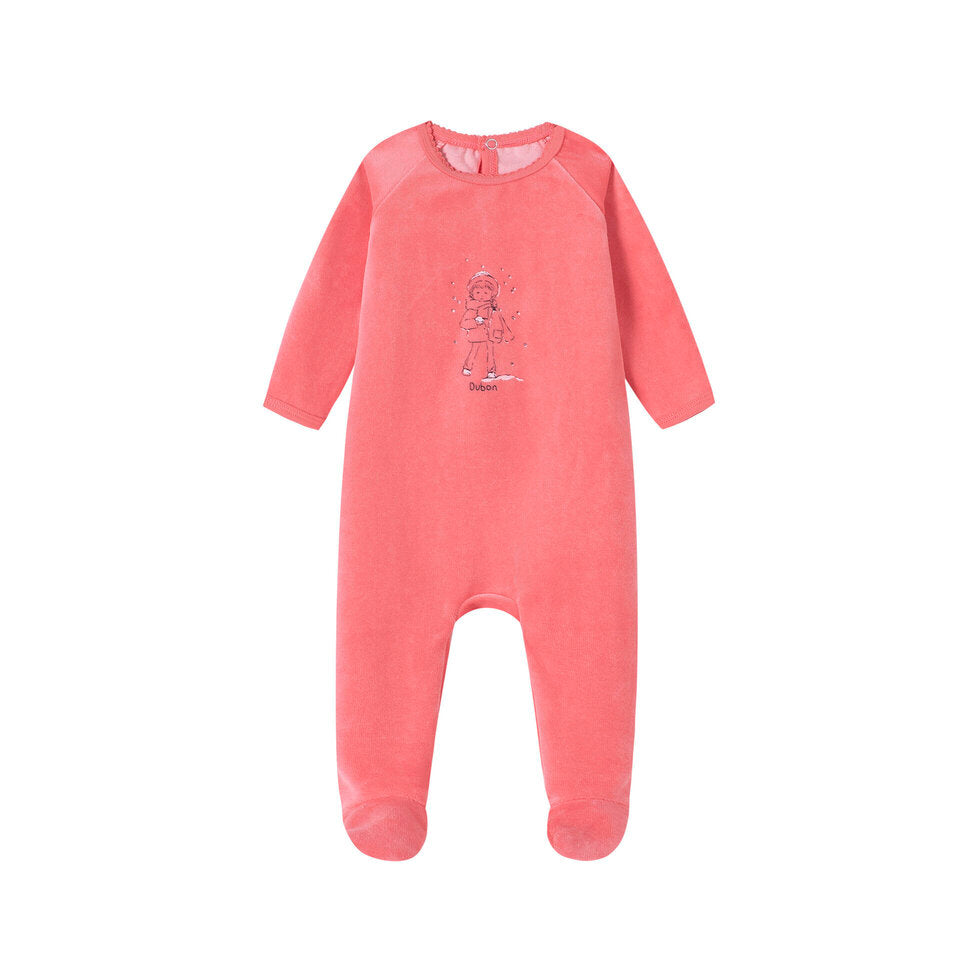 footie velour girl in the snow - pink