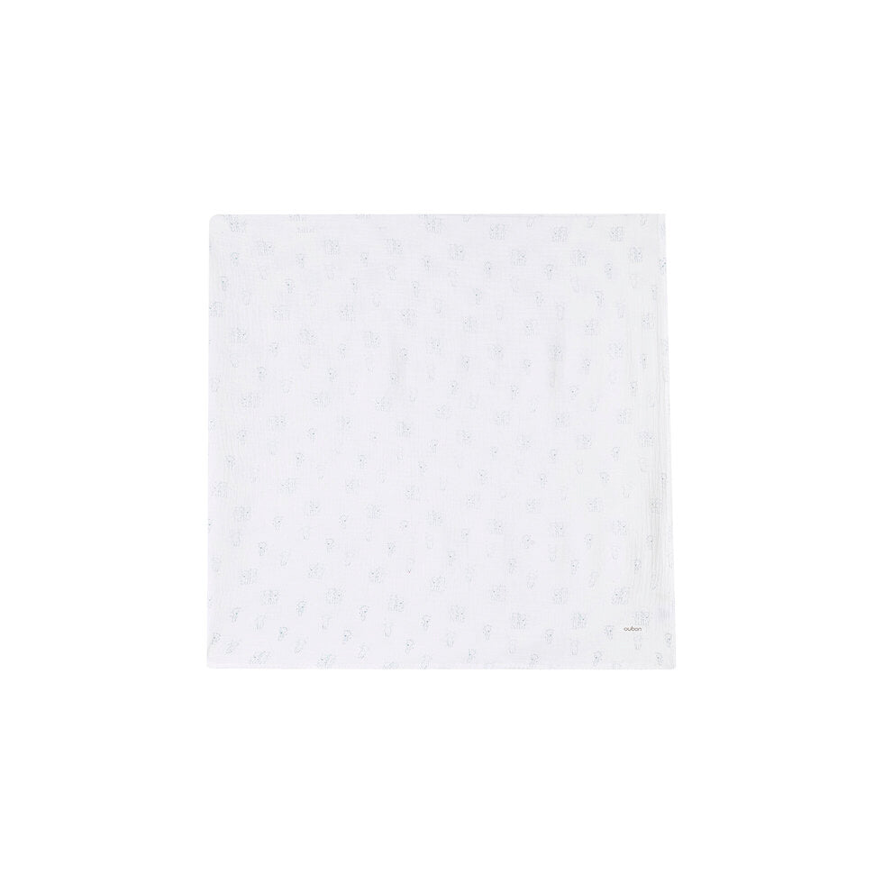 blanket teddy print - ivory/blue