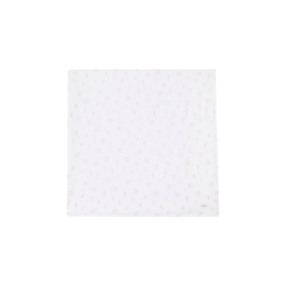 blanket teddy print - ivory/pink