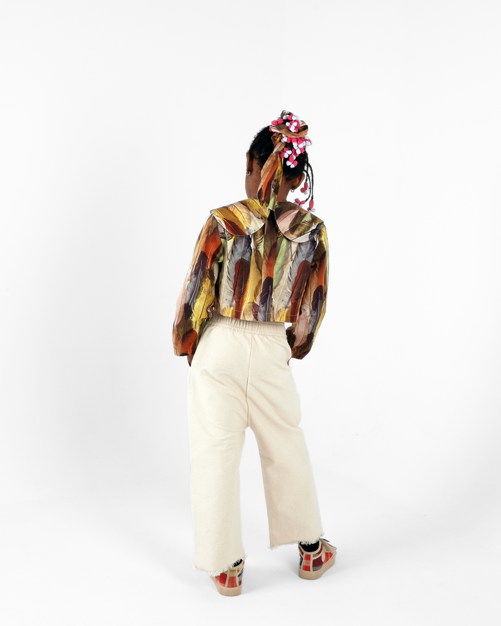 shirt l/s feather print crop with collar - leonilde indios