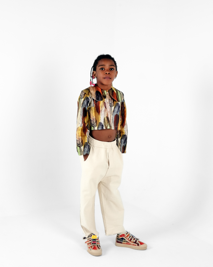 shirt l/s feather print crop with collar - leonilde indios