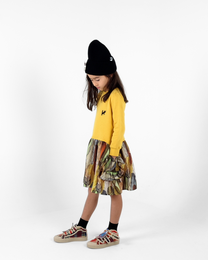 dress feather print skirt and sweater top with pockets - mercedes mostarda