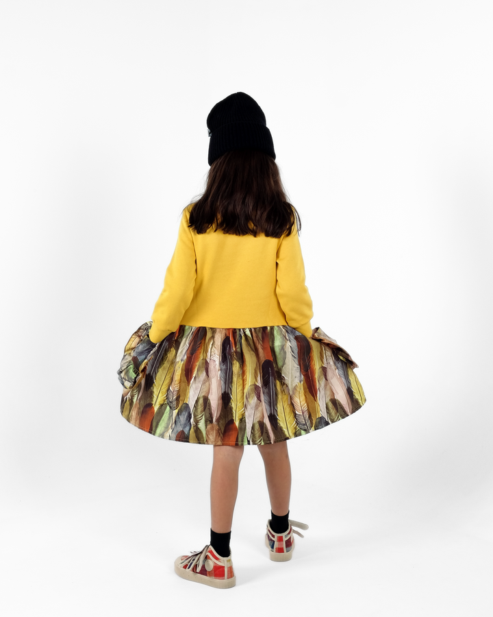 dress feather print skirt and sweater top with pockets - mercedes mostarda