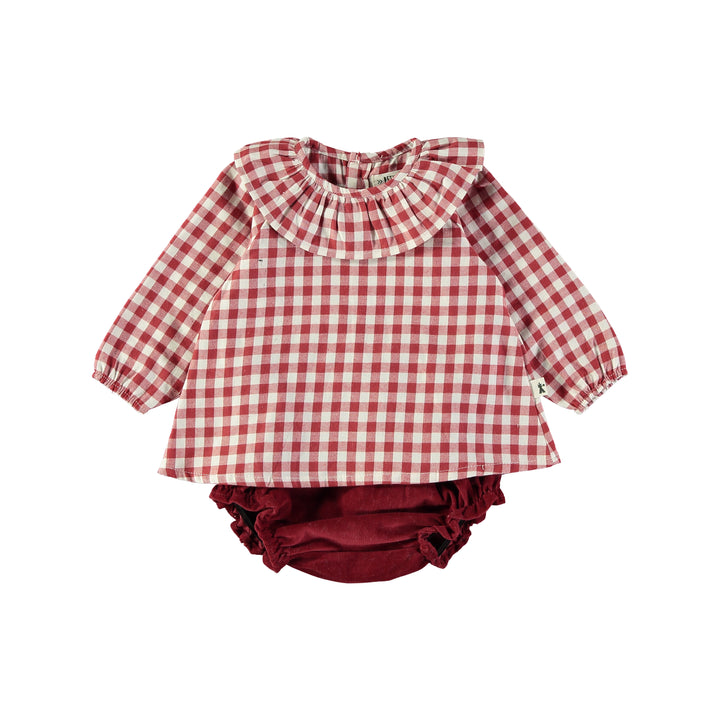 set outfit gingham flutter blouse and bloomers - red