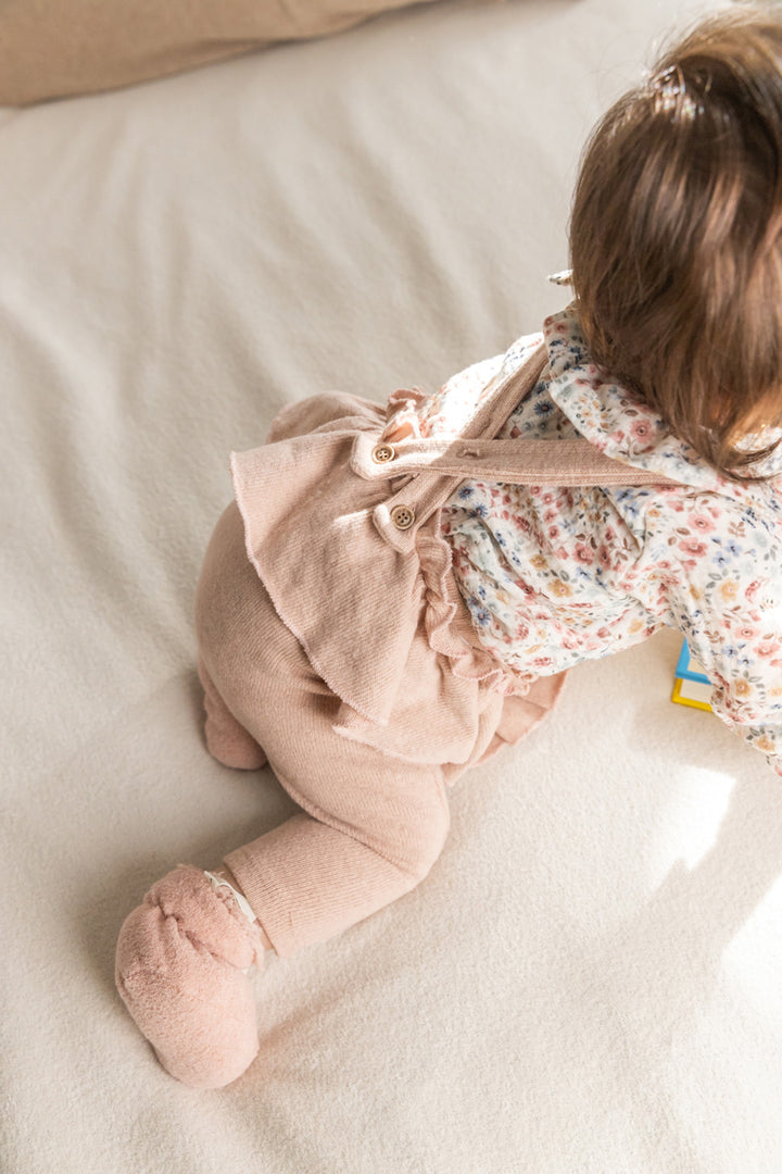 set outfit floral print flutter blouse and suspender flutter pants - pink/blue floral