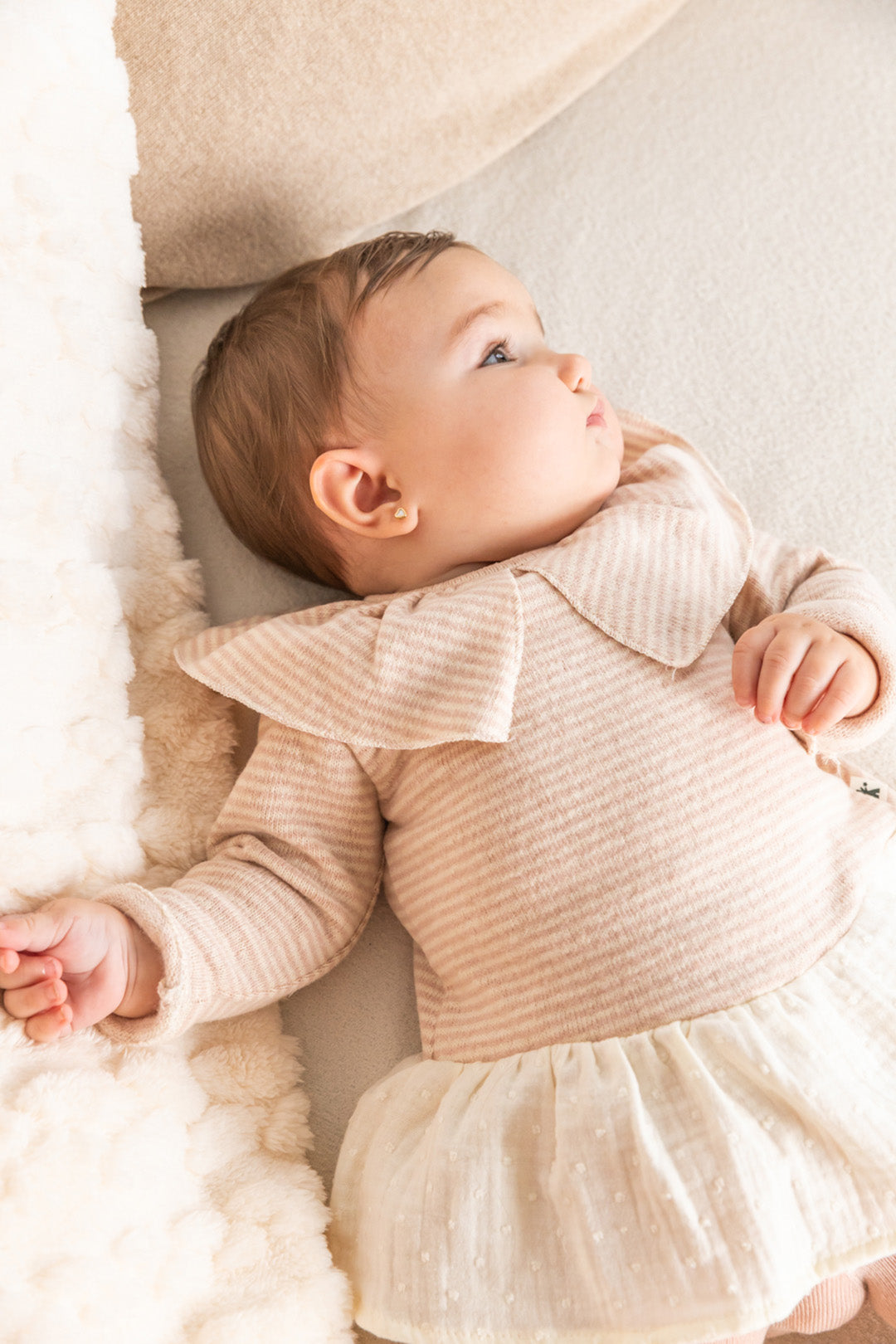 dress striped knit ruffled hem with sailor collar - ivory/pink