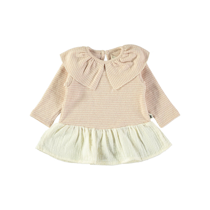 dress striped knit ruffled hem with sailor collar - ivory/pink