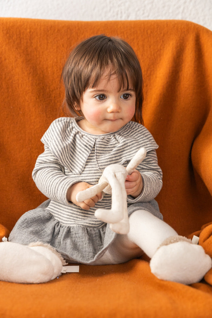 dress striped knit ruffled hem with sailor collar - grey