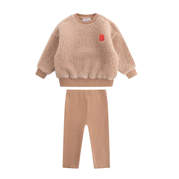 set outfit sherpa sweat top and legging - beige