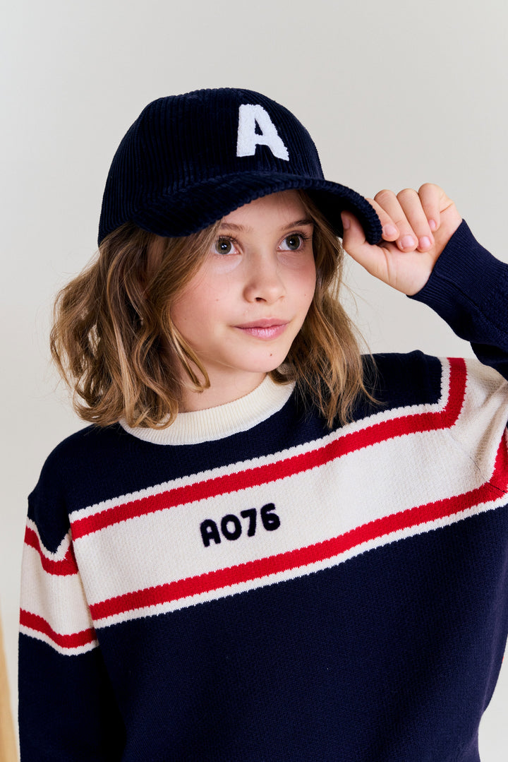 top l/s scallop design logo sweater - classic navy