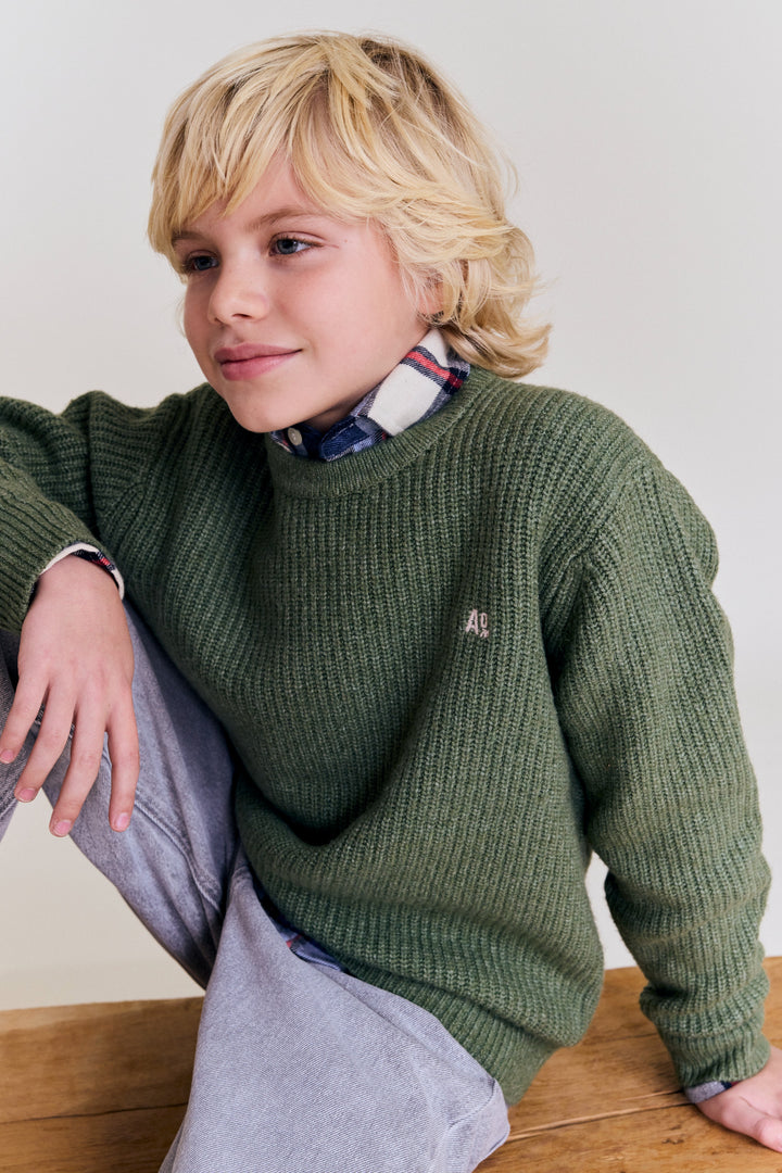 top l/s chunky knit logo sweater - forest