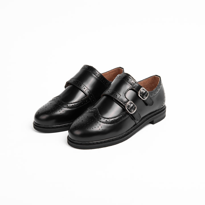 shoes adele leather wingtip with buckles - black