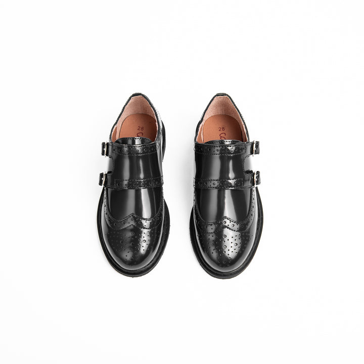 shoes adele leather wingtip with buckles - black