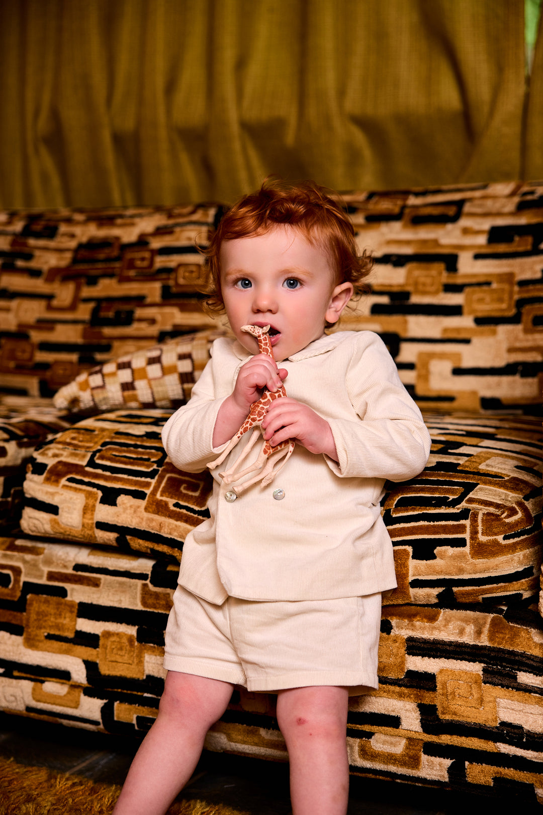 set outfit corduroy double breasted shirt and shorts - cream