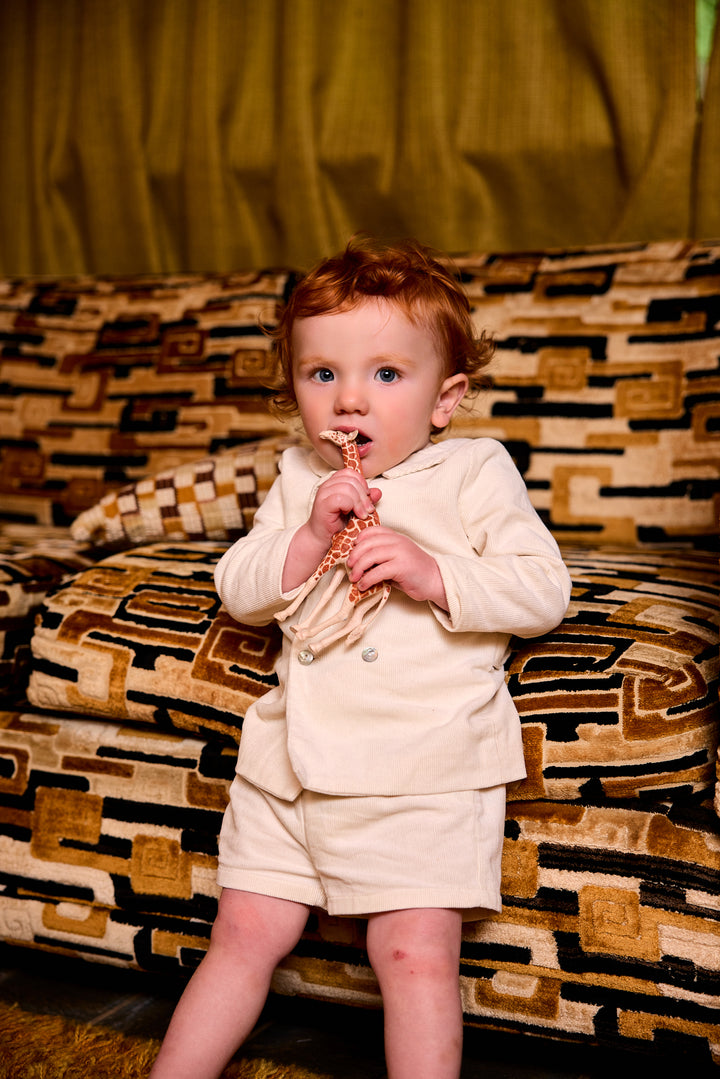 set outfit corduroy double breasted shirt and shorts - cream