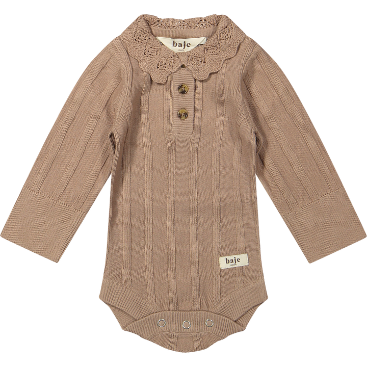 set knit wide rib lace collar top and leggings - peach almond