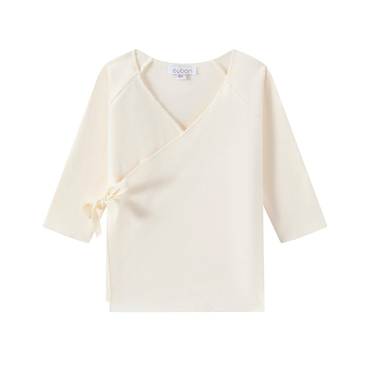 set knit fleece wrap top and pants with bonnet and booties - off white