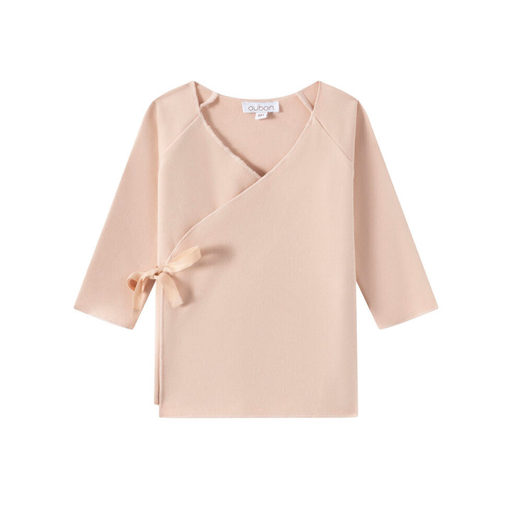 set knit fleece wrap top and pants with bonnet and booties - pink