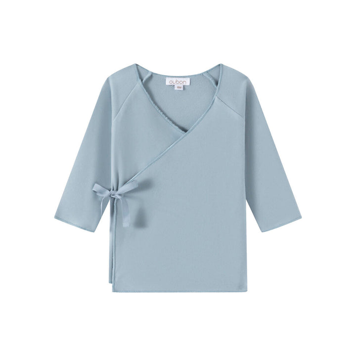 set knit fleece wrap top and pants with bonnet and booties - blue