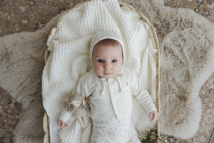 top l/s embroidered bud cardigan - cream/pink