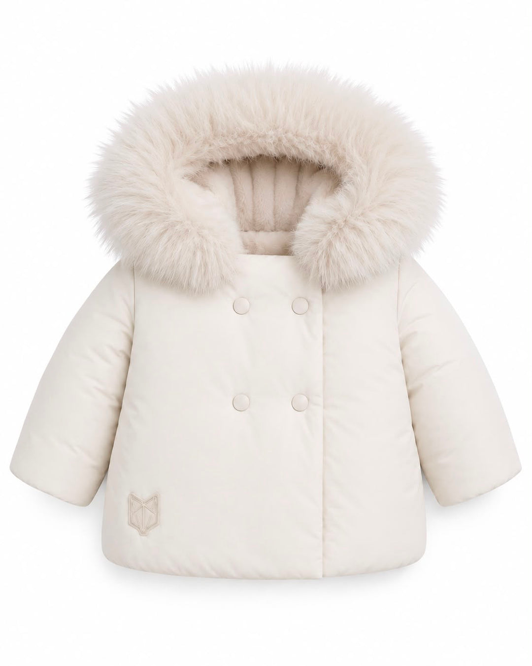 coat padded half double breasted look with fur hood - off white