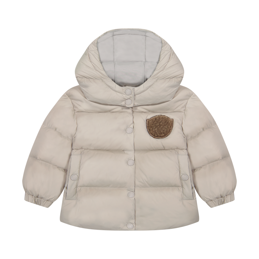 coat padded fur patch with hood - stone