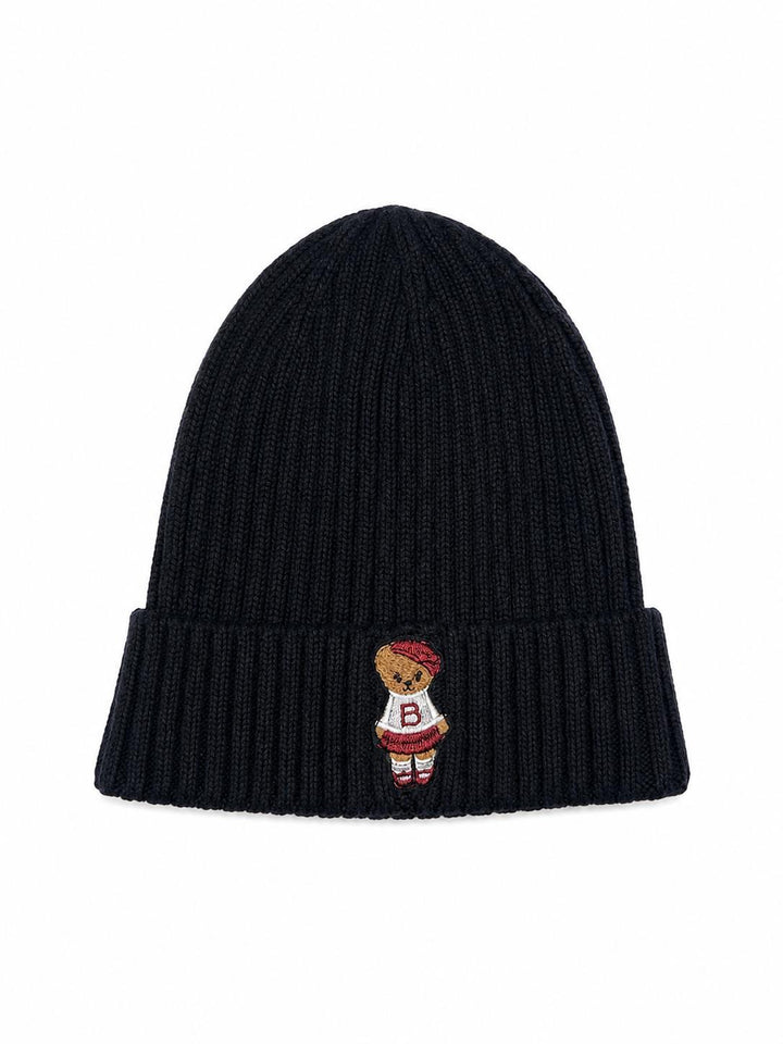 hat ribbed knit cuff with teddy - black