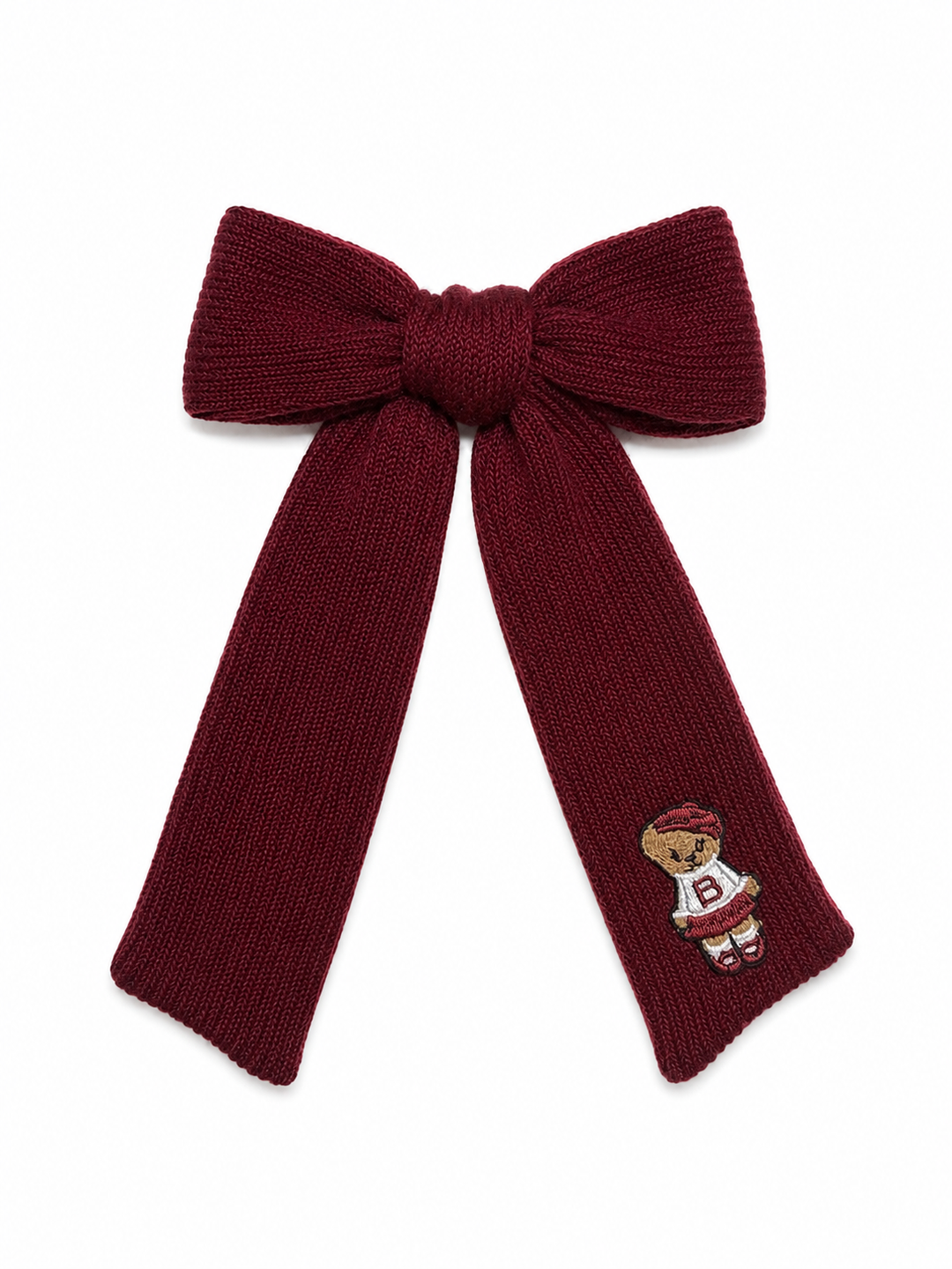 clip teddy knits bow - burgundy