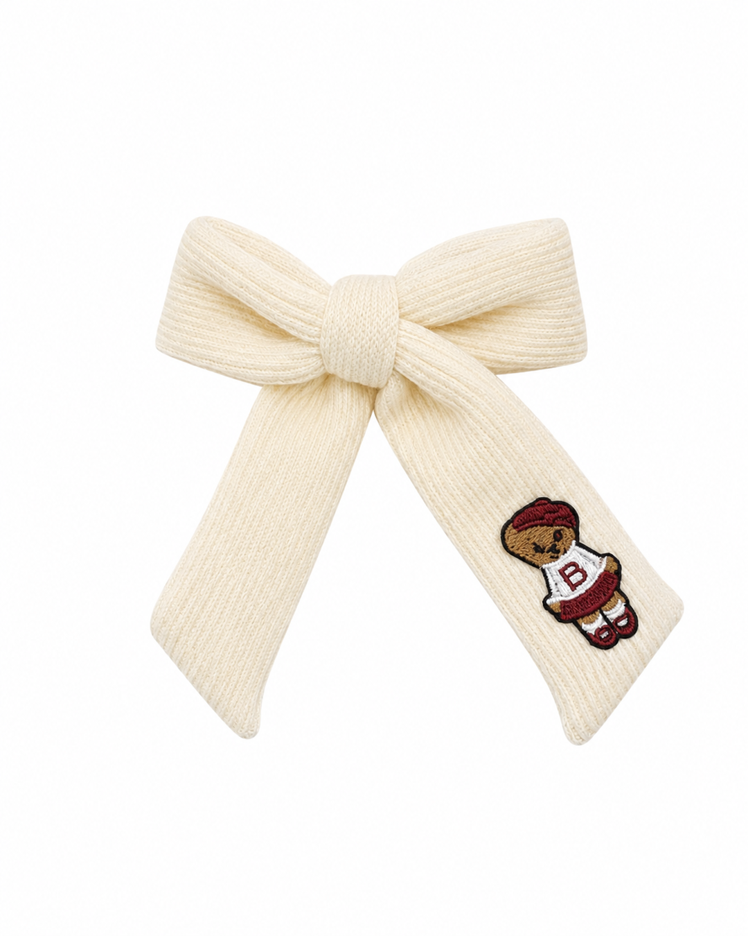 clip teddy knits bow - cream