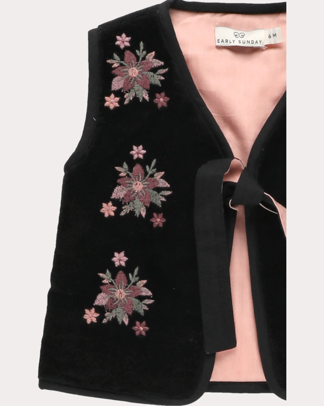 vest velour embroidered tie - black