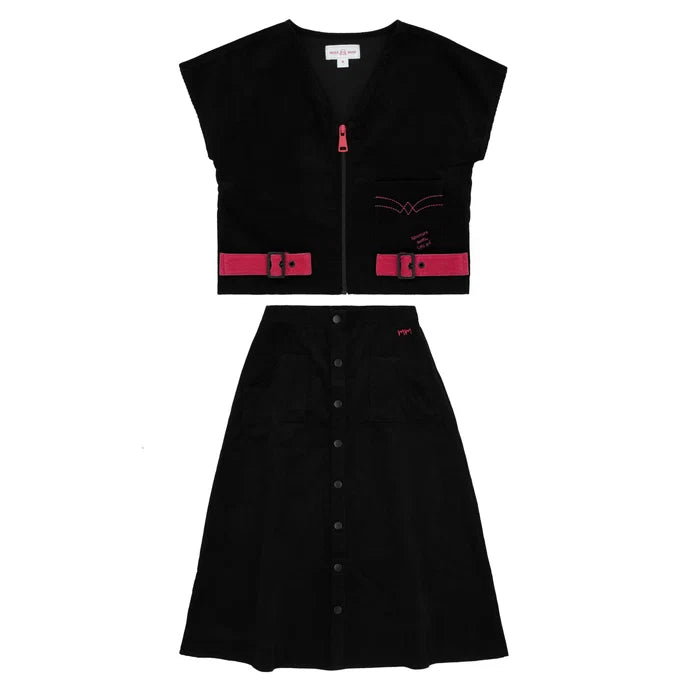 set outfit bold cord skirt with vest - pink