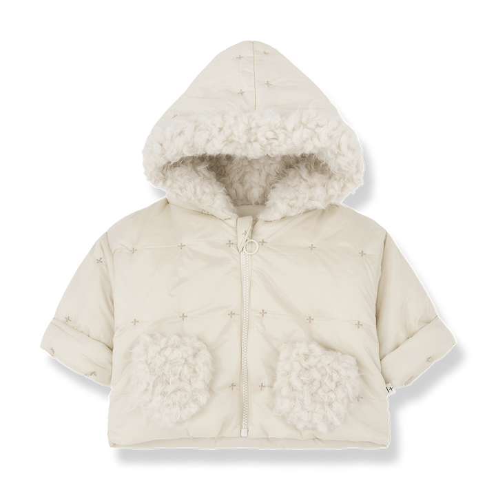 jacket padded x print sherpa hood and pockets - ecru