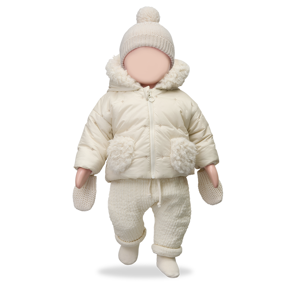 jacket padded x print sherpa hood and pockets - ecru