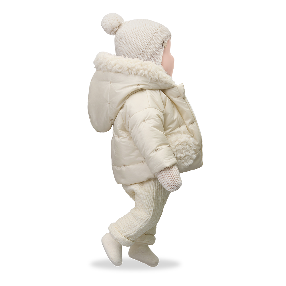 jacket padded x print sherpa hood and pockets - ecru