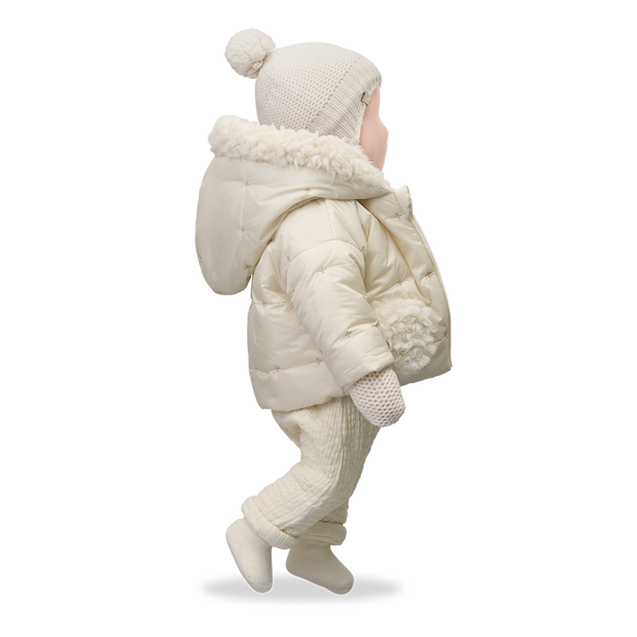 jacket padded x print sherpa hood and pockets - ecru