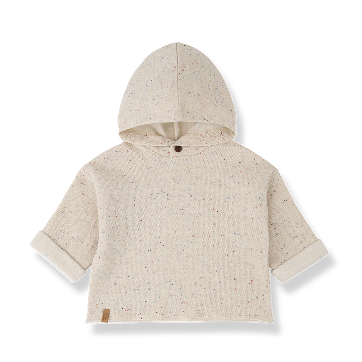top l/s speckled french terry sweater with hood - rice