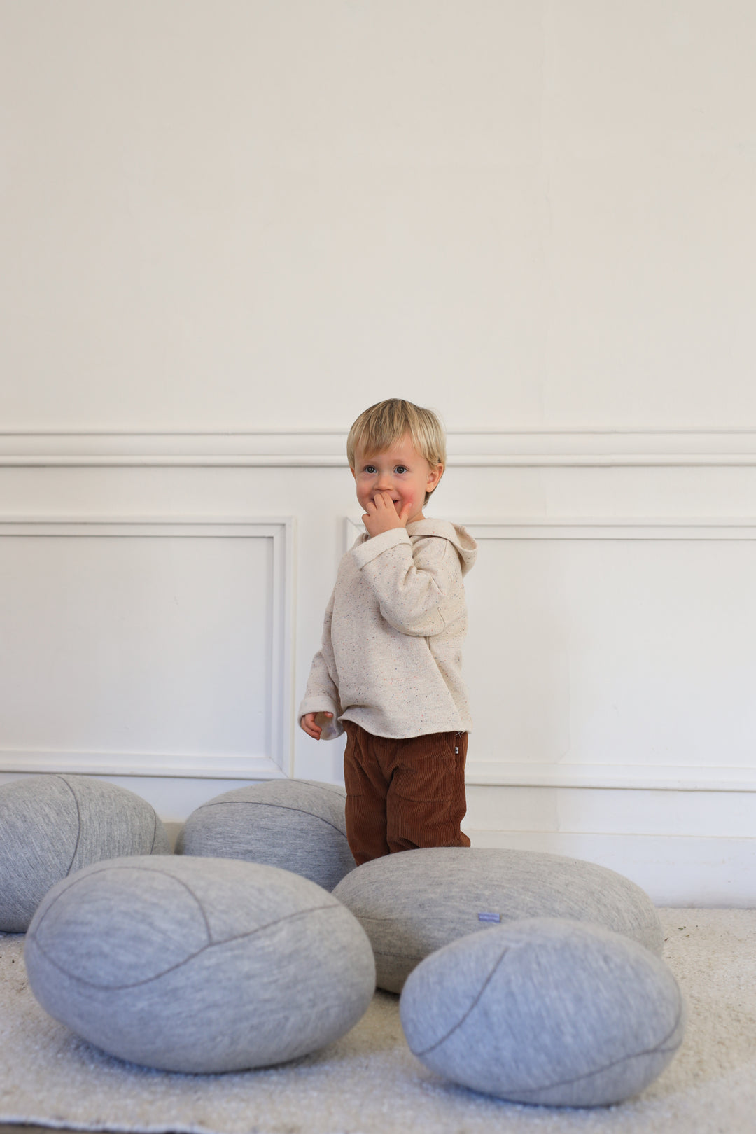 top l/s speckled french terry sweater with hood - rice