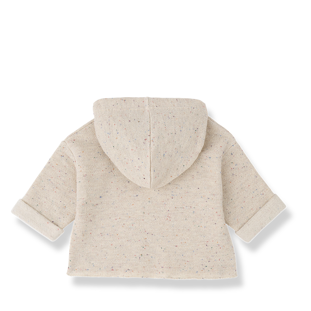 top l/s speckled french terry sweater with hood - rice