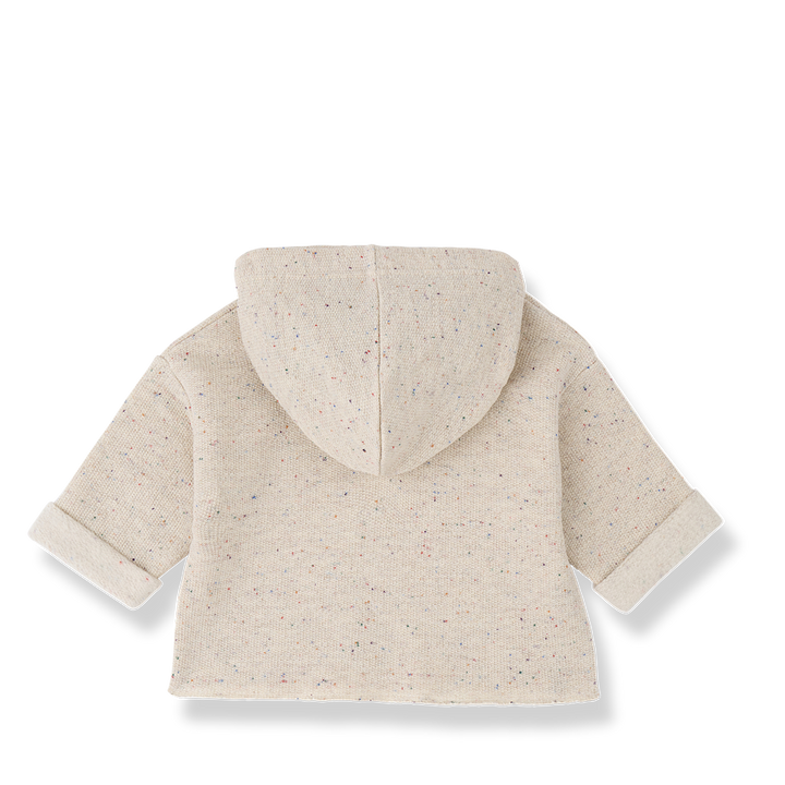 top l/s speckled french terry sweater with hood - rice