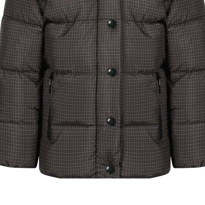 coat checkered puffer with hood - black