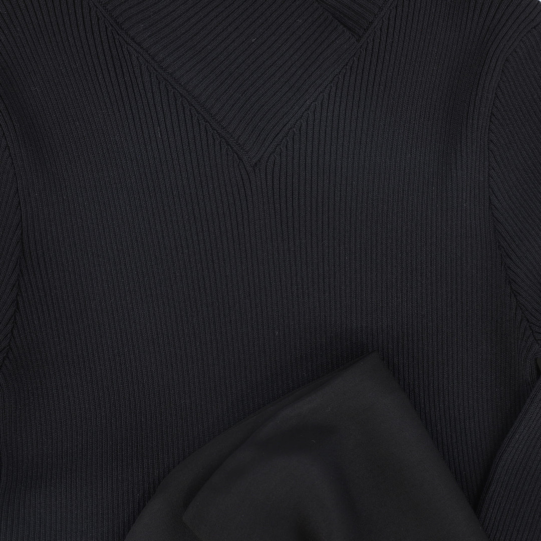 maxi dress v ribbed knit sweater flowy bottom - black