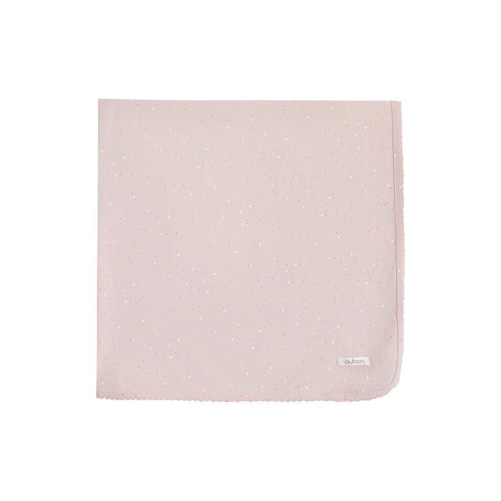 set footie allover dot print wrap with beanie and blanket - pink